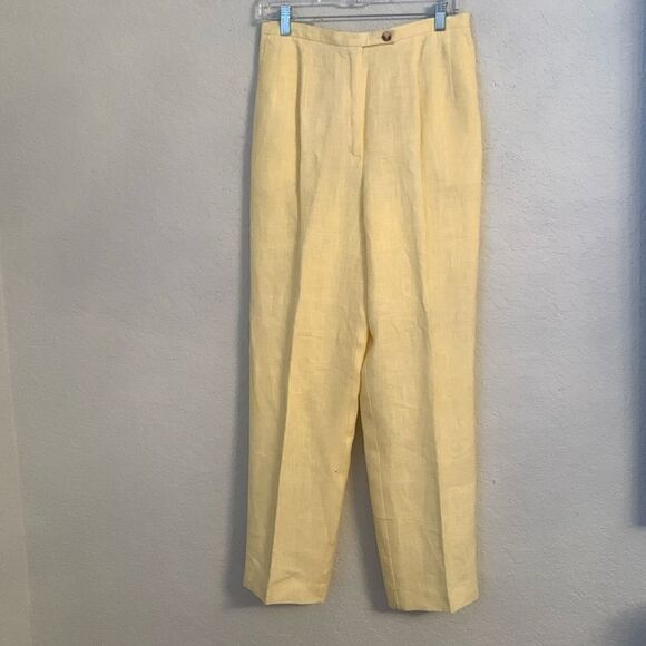 Harve Benard Linen Yellow Pockets Button Zip Women’s Pants Size 10 - Picture 1 of 12